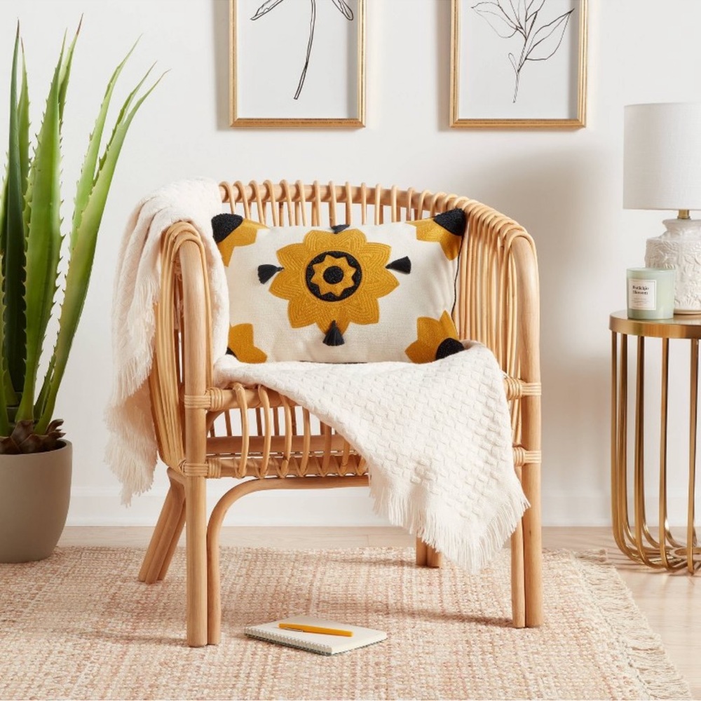 Opalhouse Embroidered Sun Lumbar Throw Pillow Cream Gold. Removable Cover *NEW*